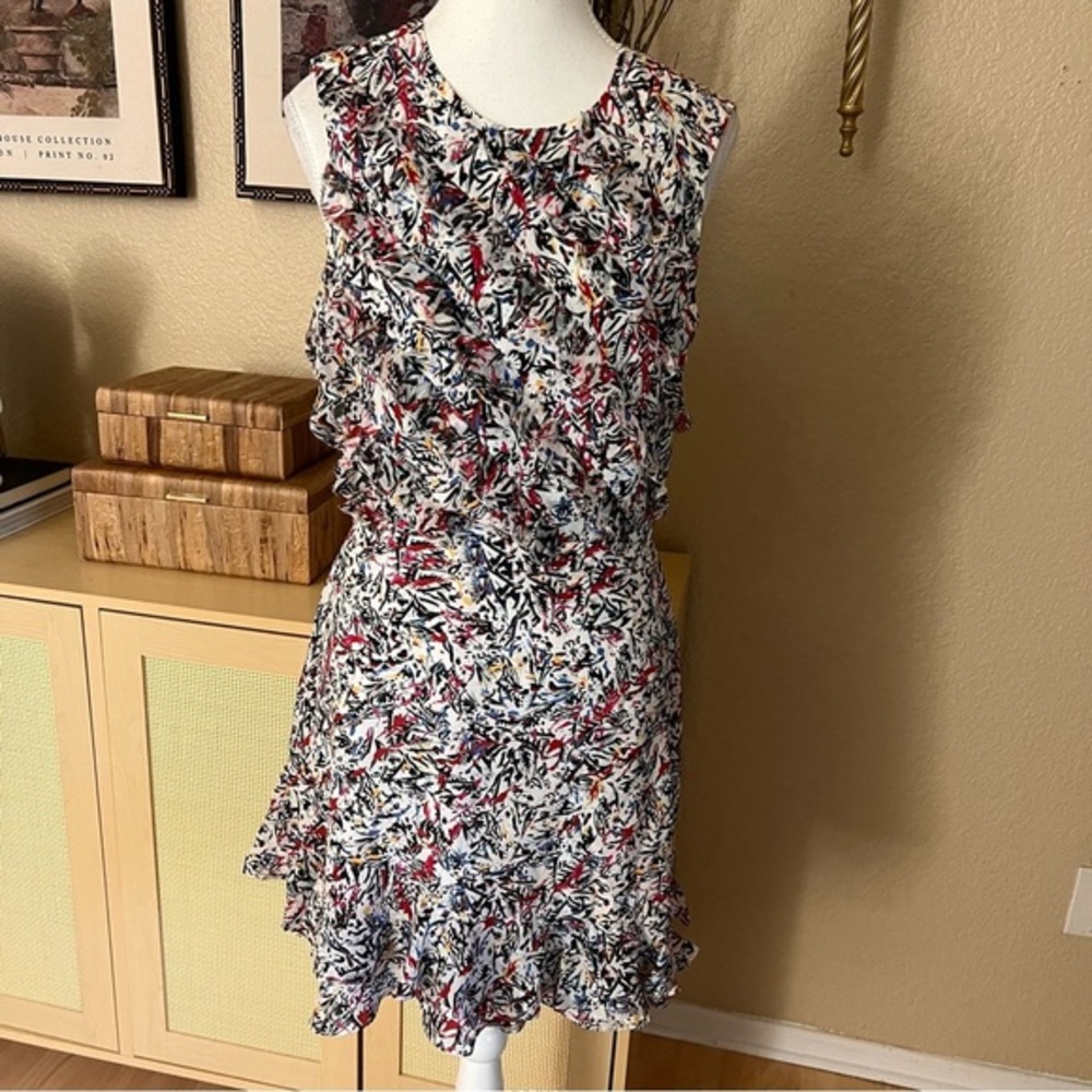 SALONI Multicolor Sleeveless Silk Ruffle‎ Mini Dresss Size Small 8